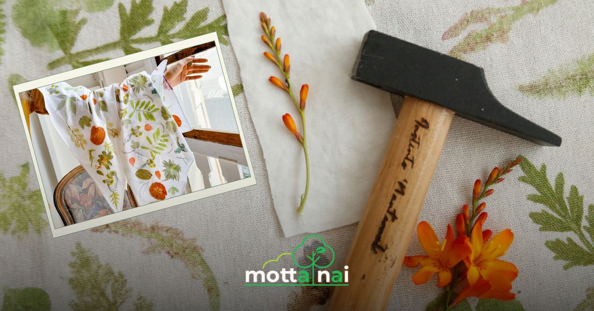 In hoa lá lên vải với phương pháp nhuộm Tataki-zome